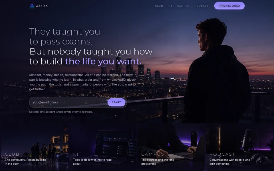 Aurx homepage at aurx.club