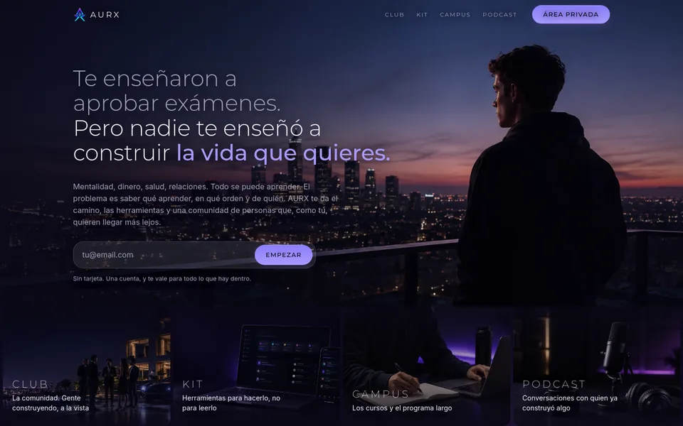 Página de inicio de Aurx en aurx.club